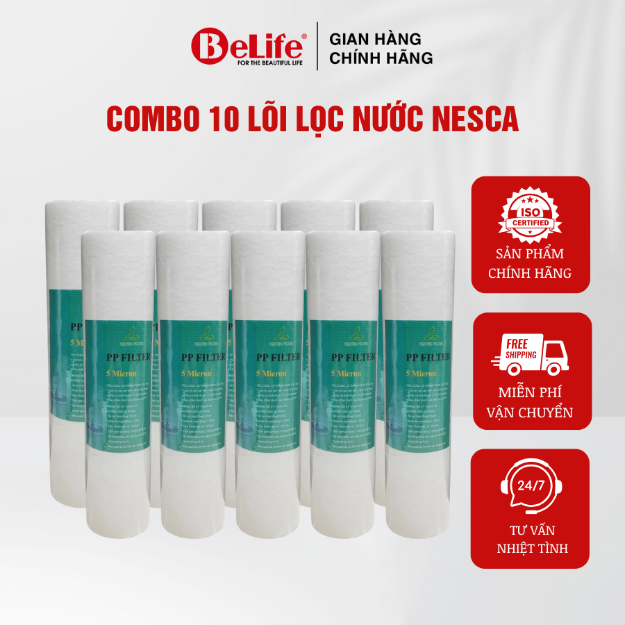 Combo 10 lõi lọc nước Nesca, Lõi lọc PP số 1 10 inch thay thế cho mọi loại máy lọc nước