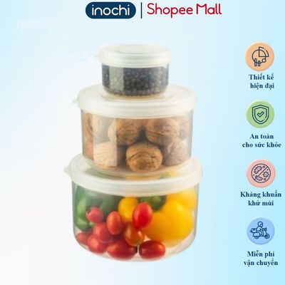 Hộp thực phẩm Tròn inochi, nhựa PP nguyên sinh an toàn, chịu nhiệt 140 độ C, ngăn mùi khử khuẩn