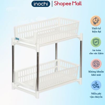 Kệ trượt Inochi thiết kế 2 tầng tiện dụng, thanh inox 304 k gỉ, kệ đựng mỹ phẩm, kệ gia vị nhà bếp