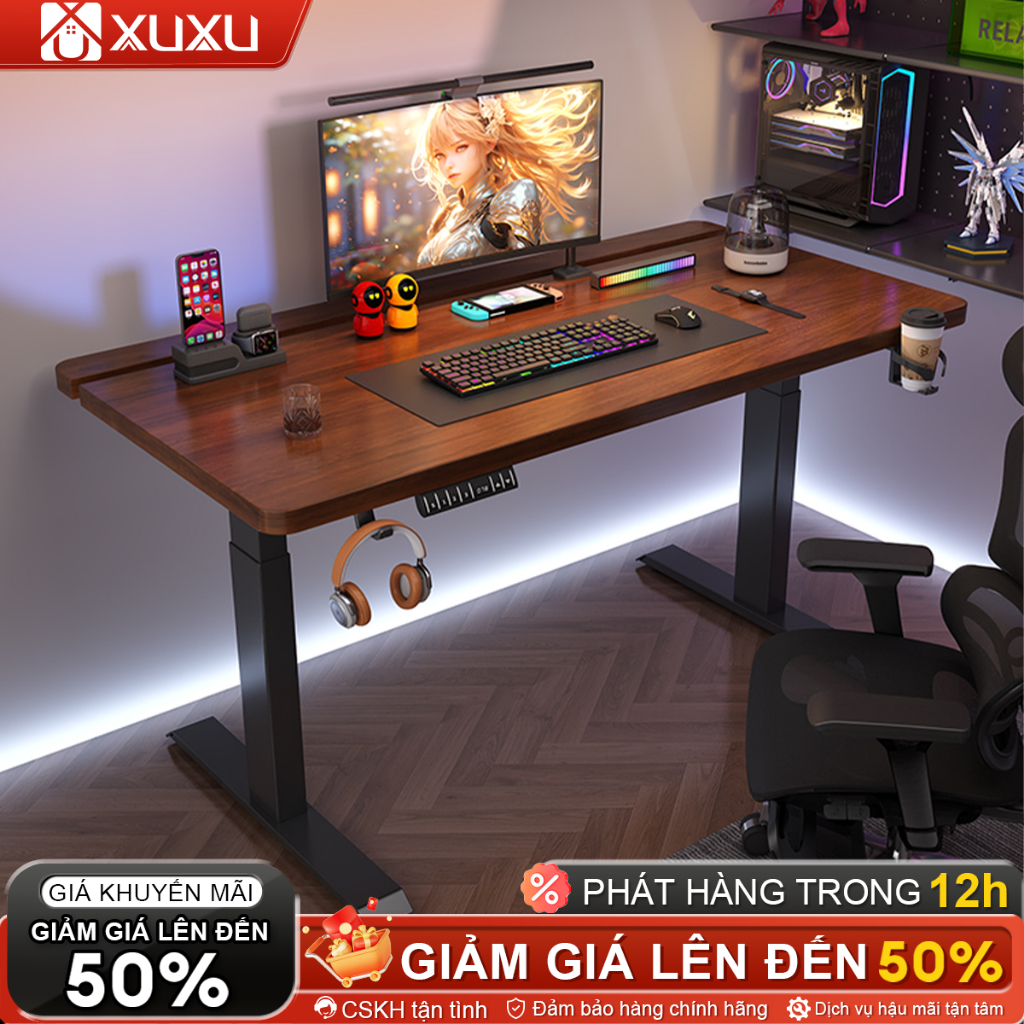 Bàn Làm Việc Nâng Hạ Điện Đa Năng 2in1 Bàn Gaming&Học Tập Chống Đau Lưng Mặt Gỗ Tự Nhiên (Tặng Kèm) | BigBuy360 - bigbuy360.vn