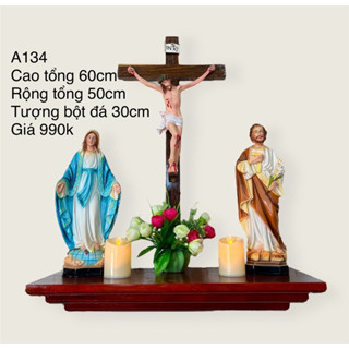  Bàn Thờ Công Giáo bằng gỗ đơn giản nhỏ gọn - tượng 30cm  nguyên combo như hình  