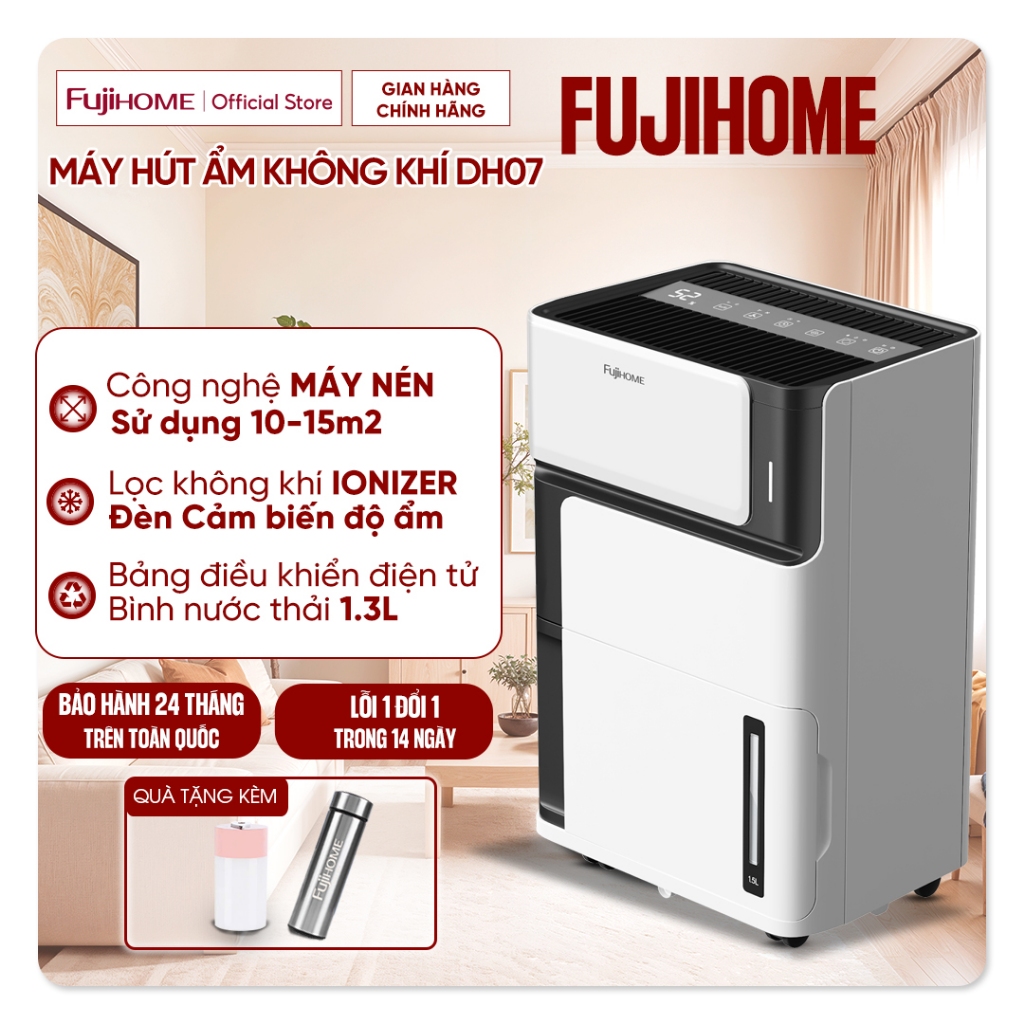 Máy hút ẩm lọc không khí Ion phòng 10-15m2 FUJIHOME DH07 Nhập Khẩu công nghệ máy nén phòng khách phòng ngủ đa năng
