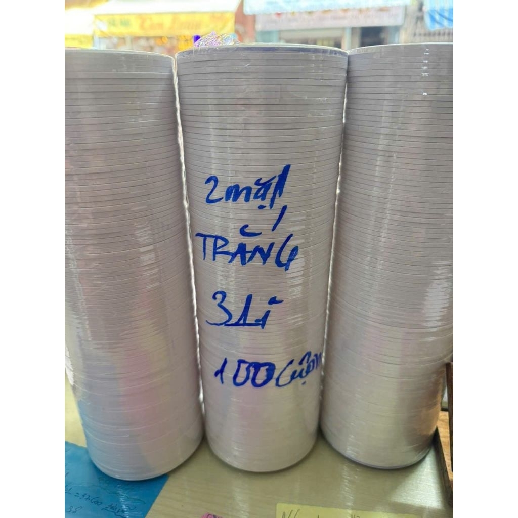 [1 cây=100 cuộn] BĂNG KEO 2 MẶT TRẮNG 3mm 23y