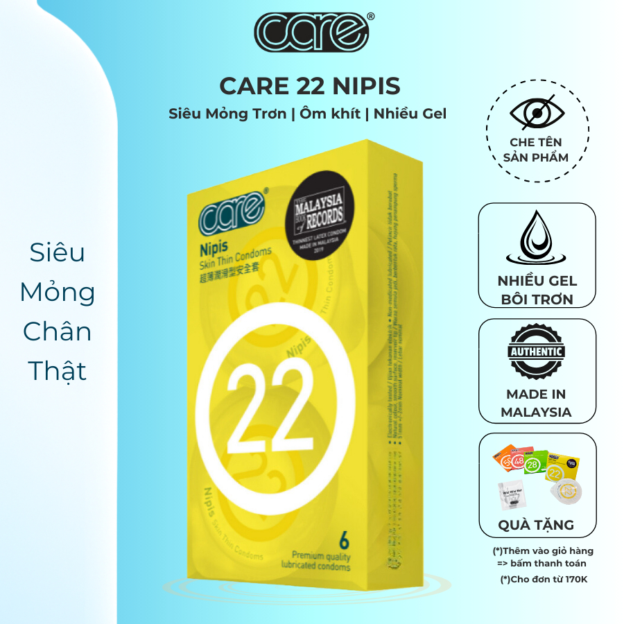 Bao cao su siêu mỏng Care 22, kéo dài thời gian quan hệ, nhiều gel bôi trơn, hương nước hoa - 6  bcs