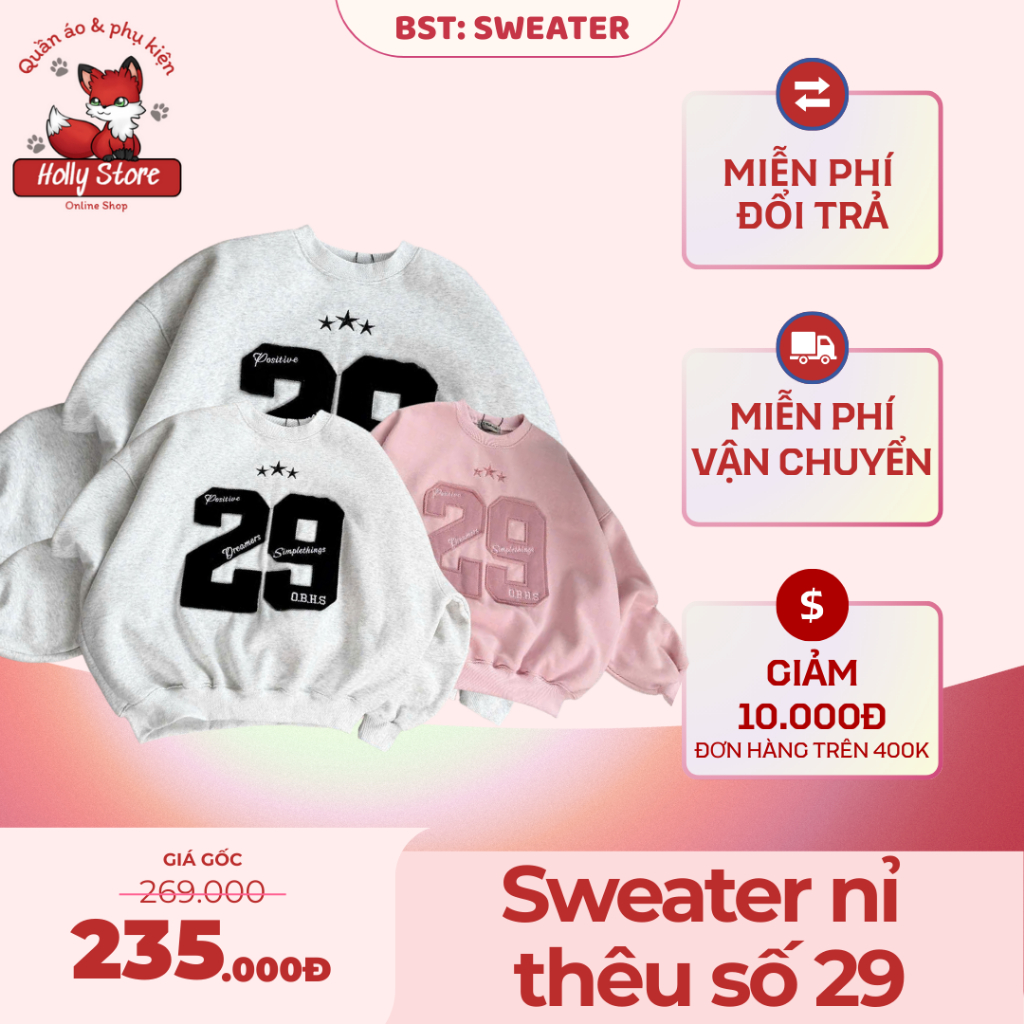 [Holly Store] - Áo Sweater Nỉ Thêu Số 29