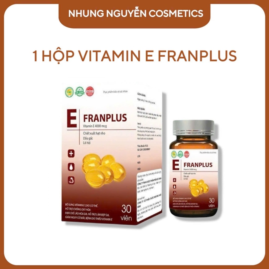 Vitamin E Đỏ E FranPlus 4000 (1 Hộp 30 viên) - Hỗ trợ làm đẹp da - Thực phẩm chăm sóc sắc đẹp