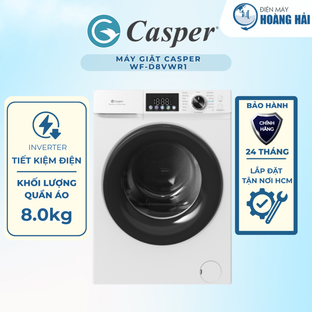 WF-D8VWR1 Máy giặt lồng ngang CASPER inverter 8.0 kg WF-D8VWR1 màu trắng