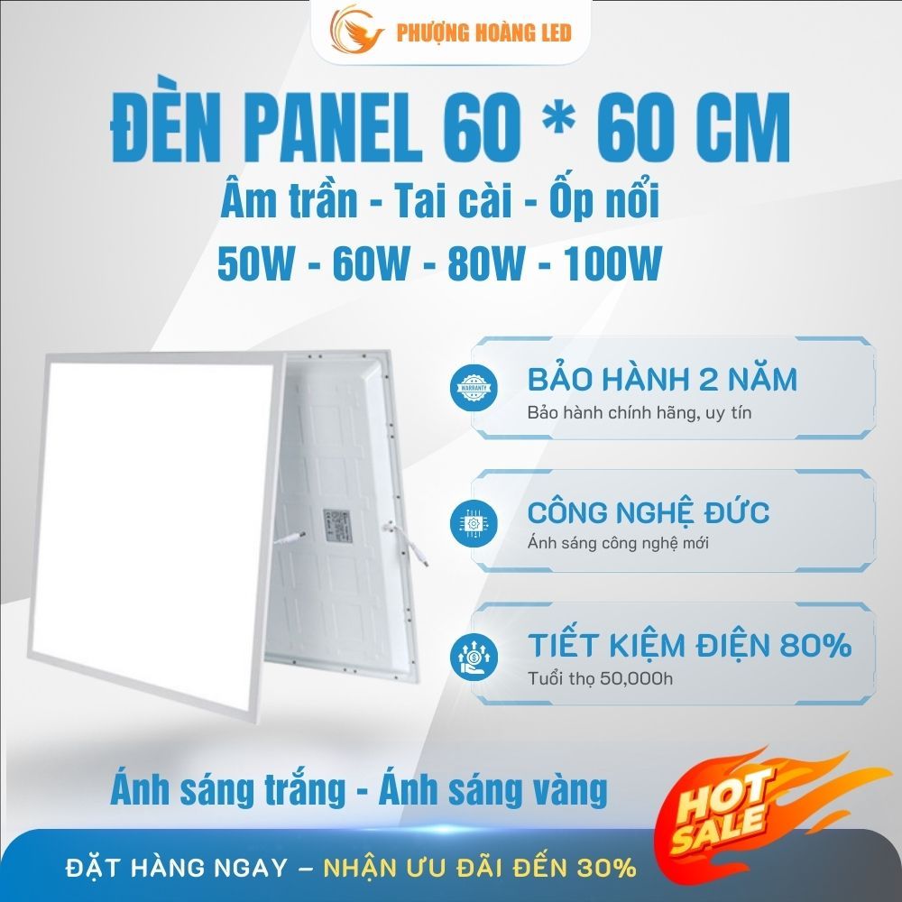 Đèn LED Panel Vuông 60x60 | Đèn Panel Vuông Công suất 100W | Đèn Thả Trần Thạch Cao | BH 2 năm