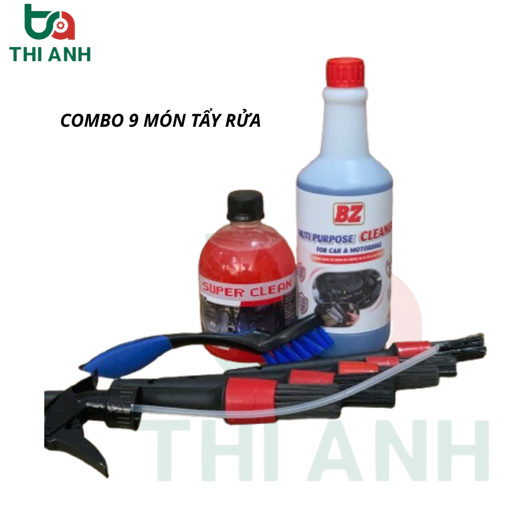 Combo 9 Món Dung Dịch Tẩy Rửa Ô Tô Xe Máy BZ+ Tẩy Rửa Supper clean Kèm Bộ Cọ Vệ Sinh