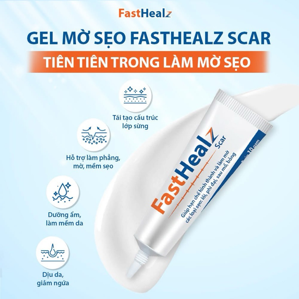 GEL MỜ SẸO FASTHEALZ SCAR - HỖ TRỢ LÀM MỜ SẸO LỒI, PHÌ ĐẠI, SẸO SAU MỔ VÀ VẾT BỎNG