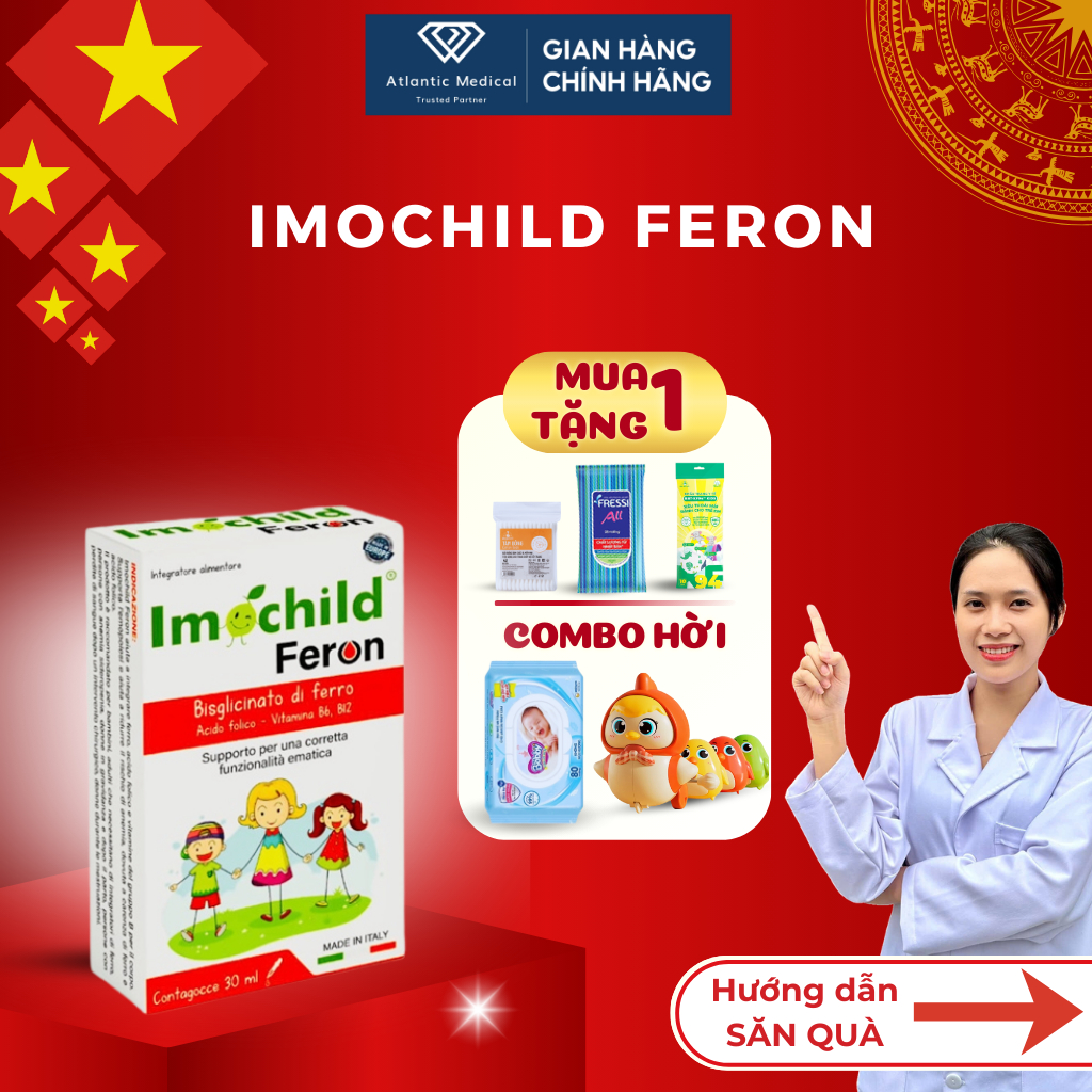 Siro Sắt Hữu Cơ Imochild FERON Vị Chanh Bổ Sung Sắt Amin Vitamin B6 B9 B12 Cho Bé Khỏe Mạnh Lọ 30ml