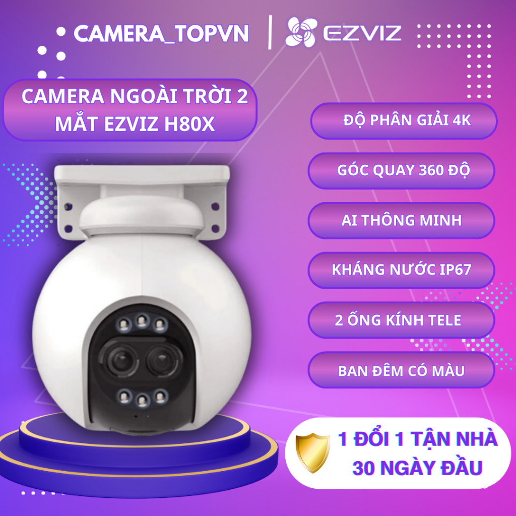 Camera  EZVIZ H80X DUAL 4K Ống Kính kép, Phòng thủ chủ động với còi báo động & đèn chớp