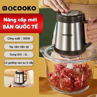 Máy xay thịt qcooko 2l máy xay thực phẩm đa năng 4 lưỡi dao cối thủy tinh bền 300w nhanh mạnh mẽ