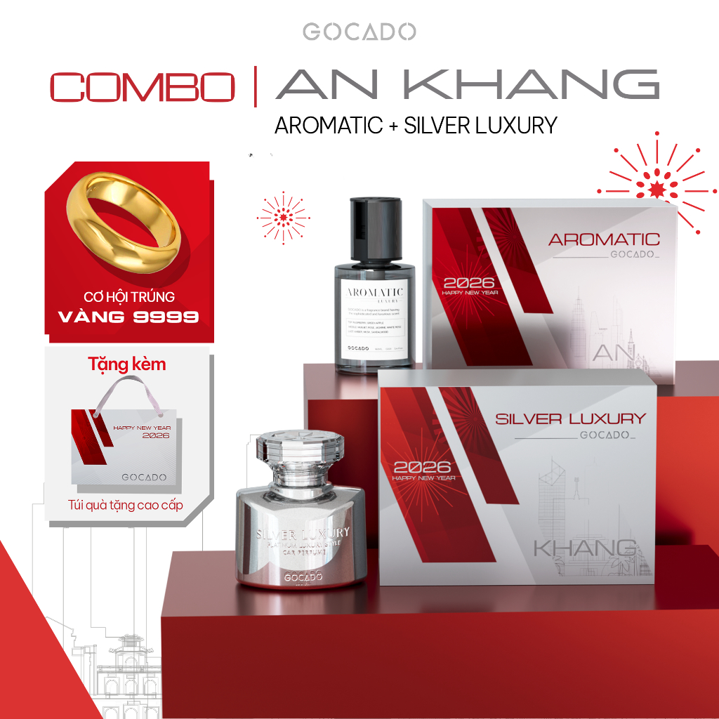 Combo Nước Hoa Ô Tô Cao Cấp " An Khang "Bộ Quà Tặng Nước Hoa Ô Tô  Aromatic + Silver Luxury GOCADO
