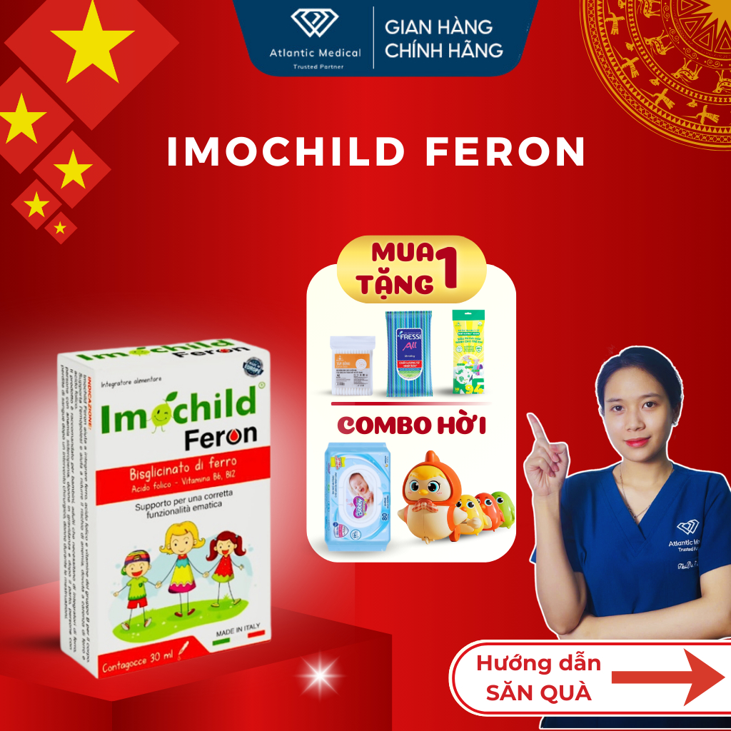 Siro Sắt Hữu Cơ IMOCHILD FERON Vị Chanh Bổ Sung Sắt Amin Vitamin B6 B9 B12 Cho Bé Khỏe Mạnh Lọ 30ml