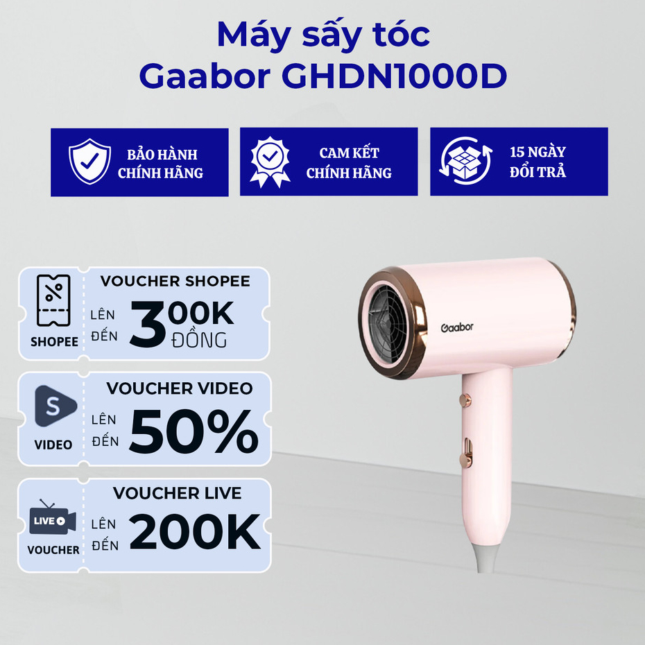 Máy sấy tóc Gaabor GHD-N1000D - 1000W - Độ Ồn Thấp - Bảo Hành Chính Hãng 12 Tháng