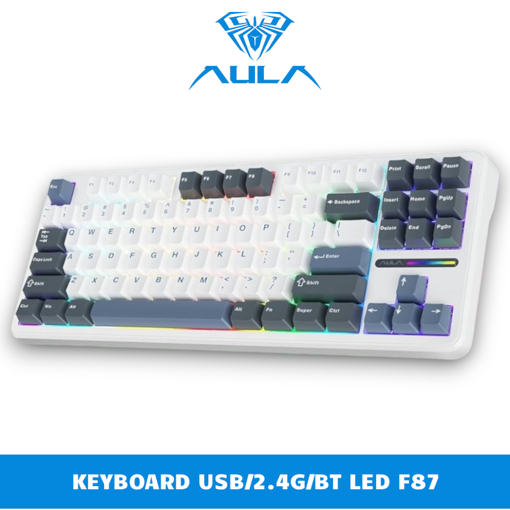 Bàn Phím Cơ Mini 3 Chế Độ Có Dây (USB), Không Dây (2.4Ghz) Và Bluetooth (BT) AULA F87 Hotswap LED