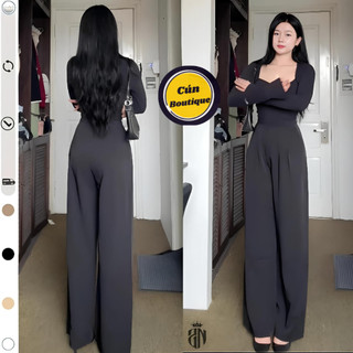  Quần Ống Rộng Suông Nữ Lưng Cao Khóa Sườn Cạp Liền Quần Ống Đứng Xếp 2 Ly Có Túi Sườn Đứng Dáng Chuẩn Form 