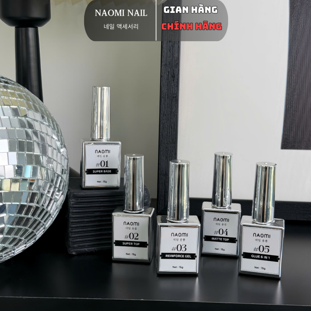 Supper Base Top Naomi chính hãng GLUE GEL , Top phủ bóng, Cứng móng, Top lì , nail 15ml
