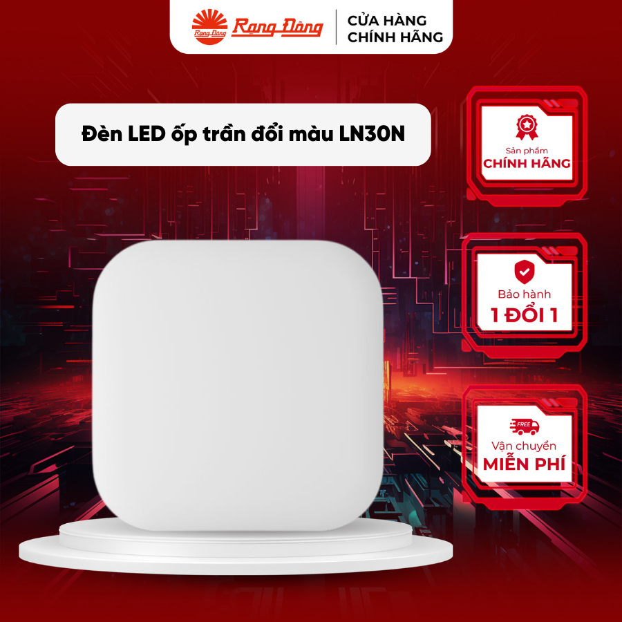 Đèn ốp trần vuông đế nhựa tràn viền Rạng Đông 18W, Model: LN30N 220x220
