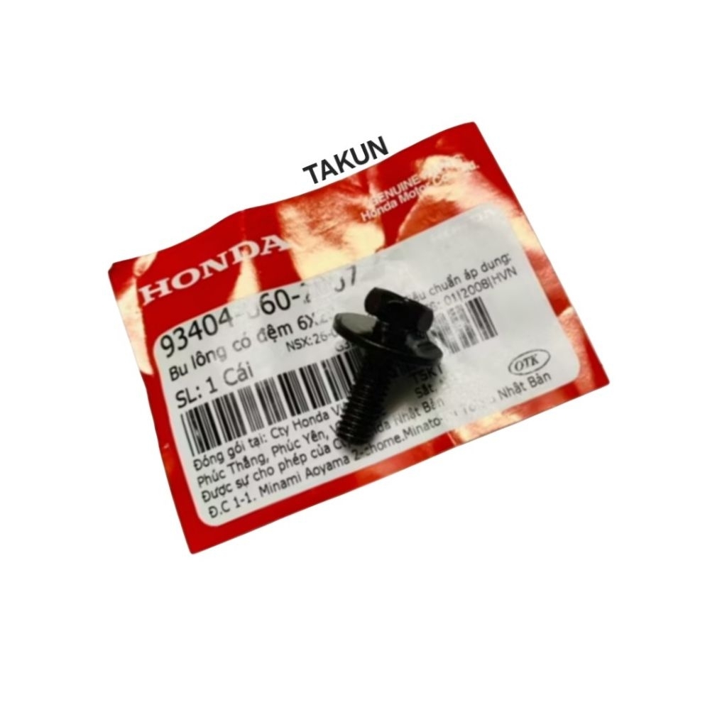 Ốc đen sàn để chân có lông đền, dàn áo AIR BLADE 125, 150 2020-2024, SH Ý... 6x20 zin 93404-060-2007