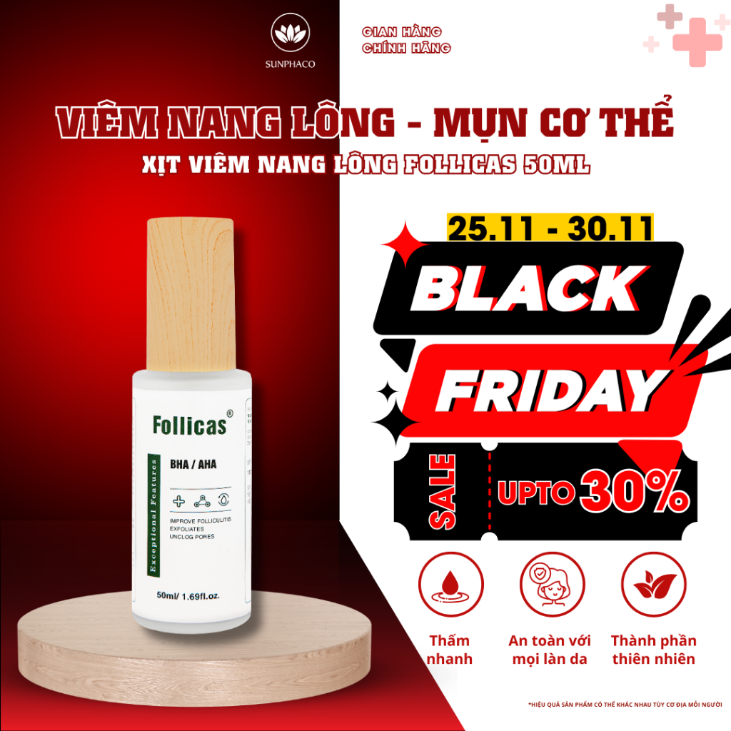  Xịt Viêm Nang Lông Follicas Hỗ Trợ Giảm Mụn Lưng Mụn Ngực Viêm Lỗ Chân Lông Dày Sừng Nang Lông 