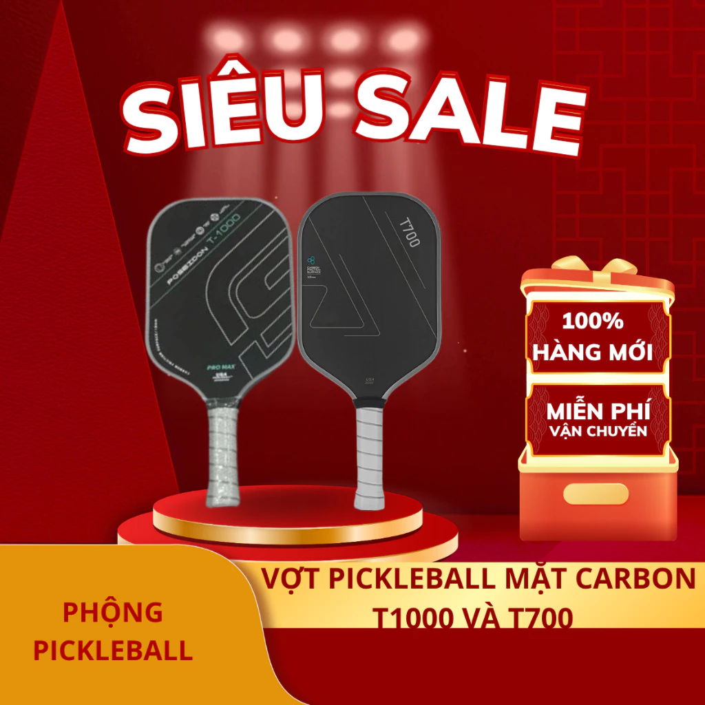 Vợt Pickleball Carbon T700 Pro ,T700 Plus mặt vợt phủ carbon khối lượng siêu nhẹ mặt nhám bám bóngi