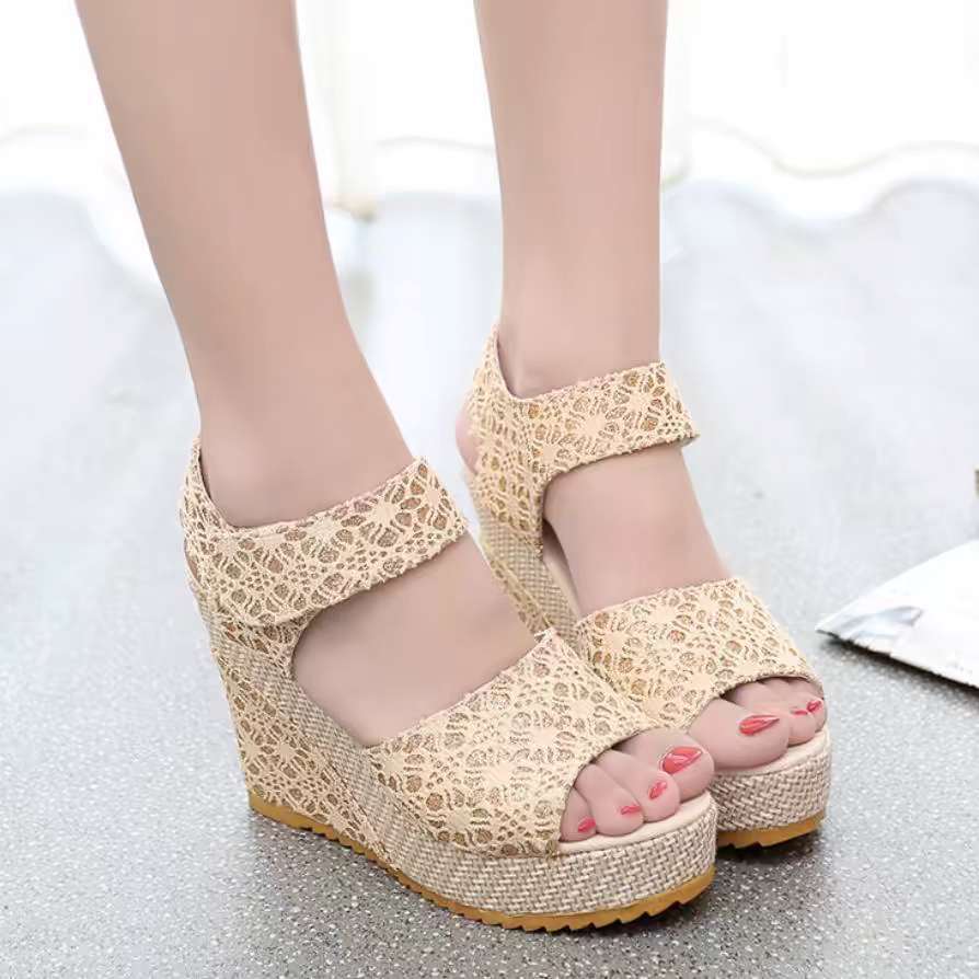 TBB Giày sandal đế xuồng, giày đế dày, giày sandal gót rỗng cho nữ 10CM