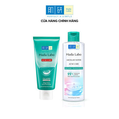 [VB] Combo làm sạch cho da dầu mụn: Sữa rửa mặt Hada Labo Acne Care Calming 80g + Nước tẩy trang sạch sâu 240ml)