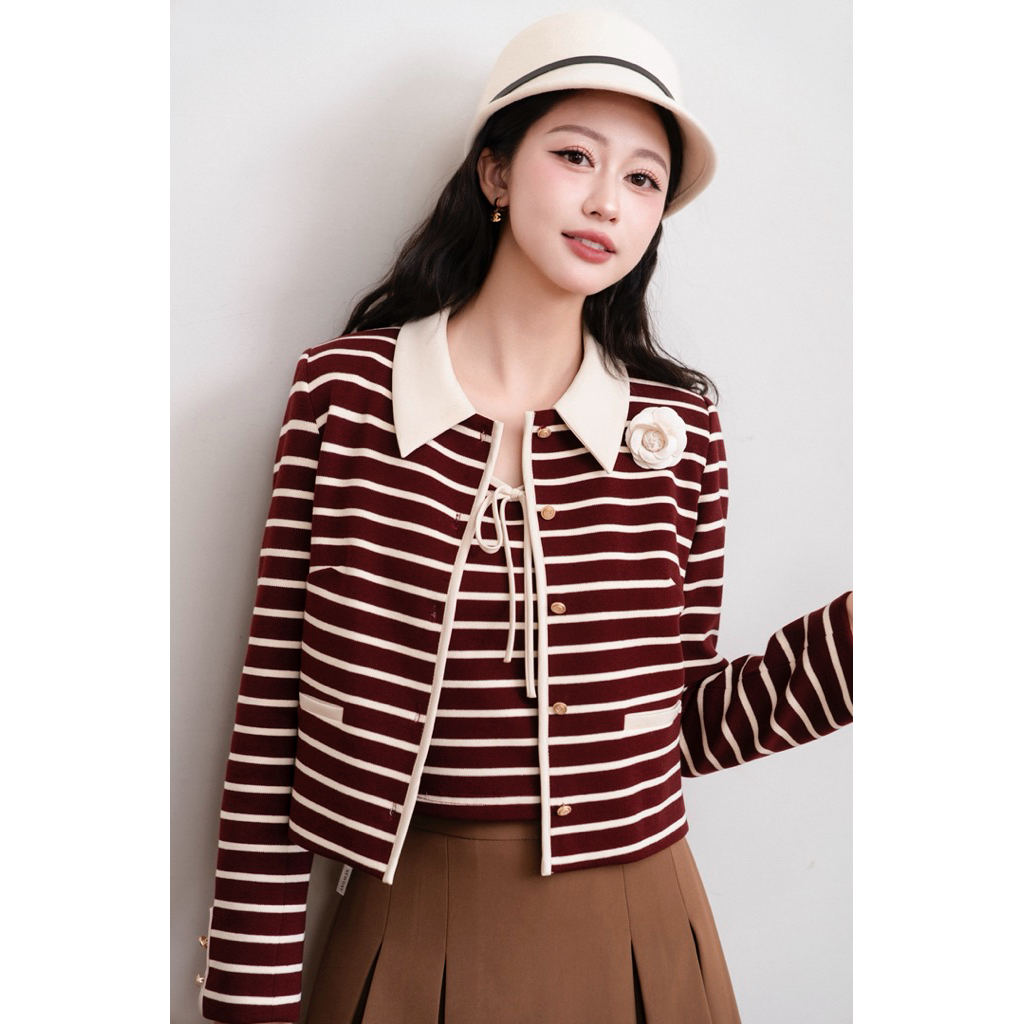 Áo Len Nữ Dài Tay Form Cổ Đức Phối Viền Kèm Áo 2 Dây Dillan Chất Liệu Len Không Xù New Day