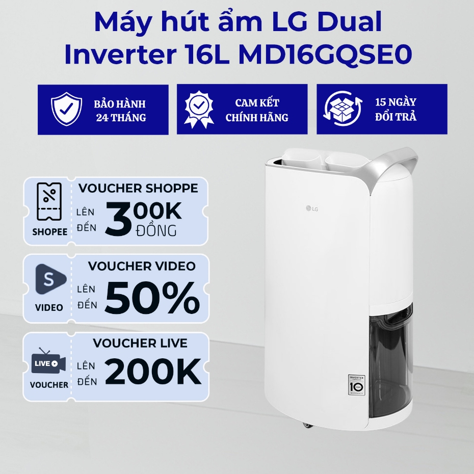 Máy hút ẩm LG Dual Inverter 16L MD16GQSE0 - Hàng Chính Hãng - Bảo Hành 24 Tháng