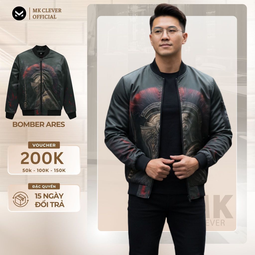 Áo khoác bomber Ares MK CLEVER chất liệu vải gió trần bông dày dặn, giữ ấm tốt, trẻ trung