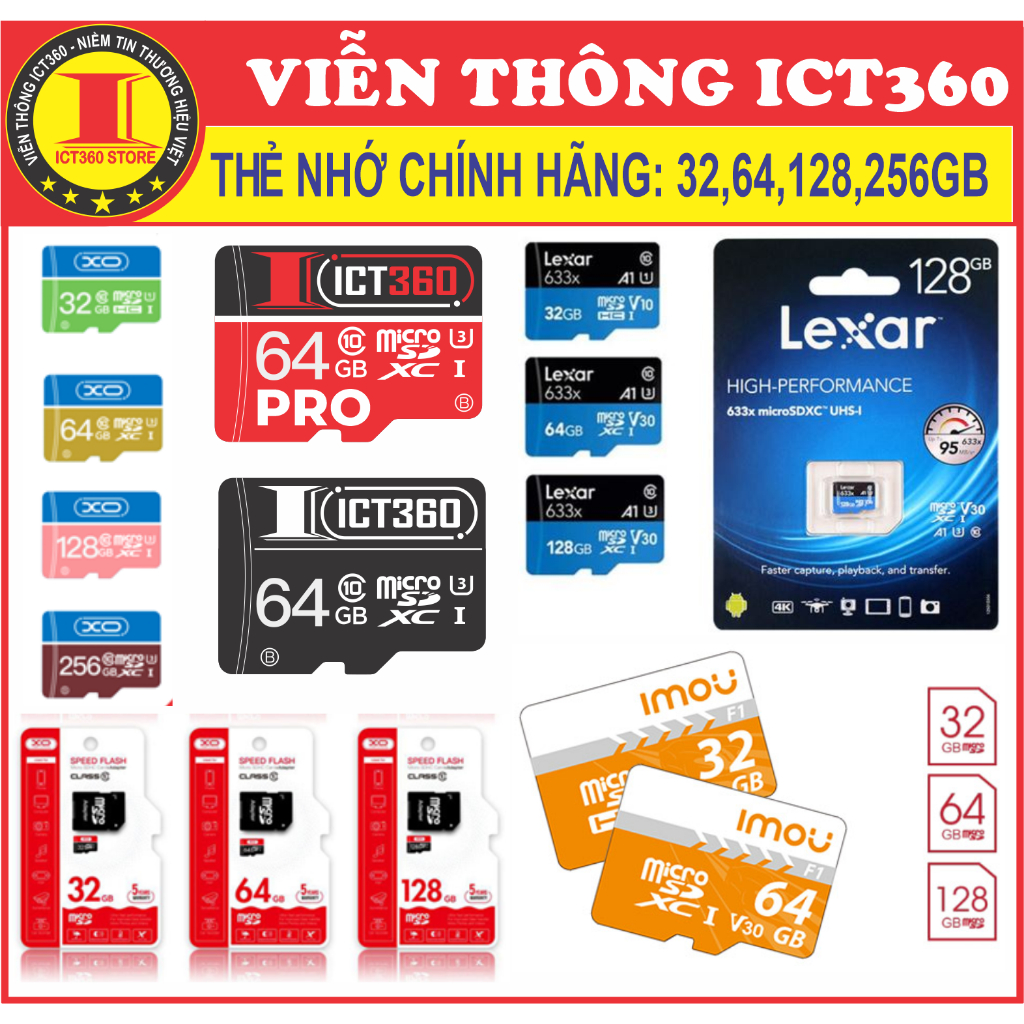 Thẻ Nhớ Camera 256GB,128GB,64GB,32GB Chính hãng XO, Lexar, IMOU, DAHUA...