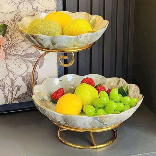  Khay sứ tráng men cao cấp đựng bánh kẹo hoa quả. Khay mứt 2 tầng bầu sứ đựng trái cây sang trọng. 