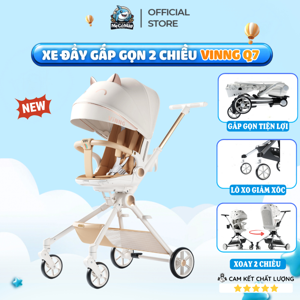 Xe Đẩy Cho Bé Vinng Q7 Chính Hãng, Xe Đẩy Gấp Gọn Đảo Chiều 360 Độ Tiện Lợi, Có Giảm Xóc An Toàn