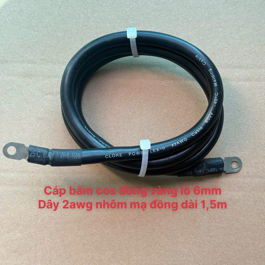 Dây nối bình acquy, pin lithium 2AWG chịu nhiệt cao dài 1,5m bấm cos sẵn