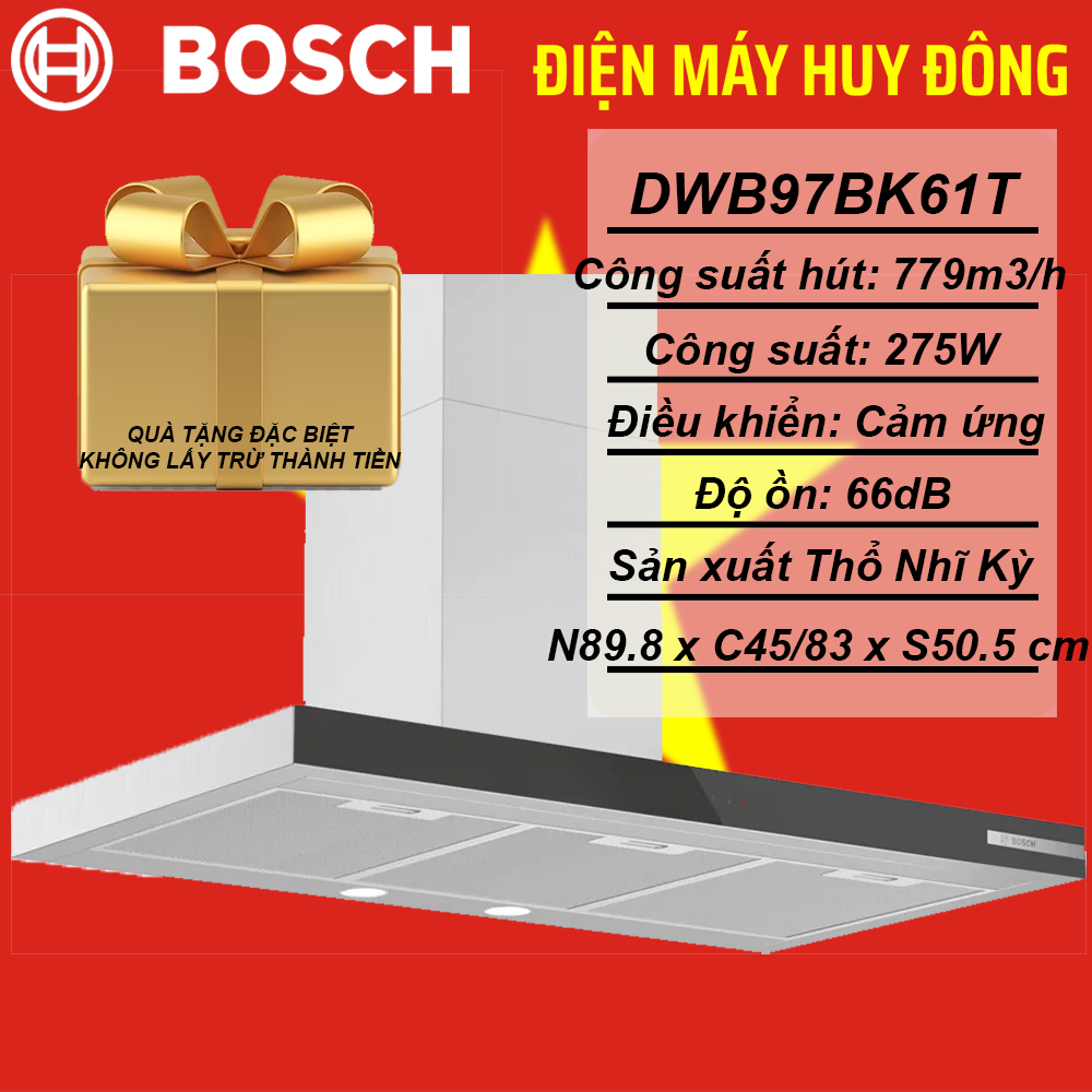 Máy hút mùi áp tường Bosch DWB97BK61T