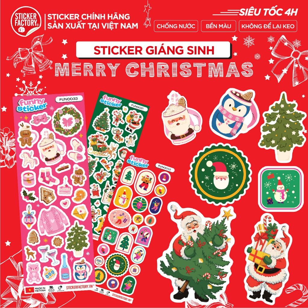 Sticker NOEL GIÁNG SINH CHRISTMAS nhiều mẫu, hình dán chống thấm nước, lột không để lại keo - Sticke