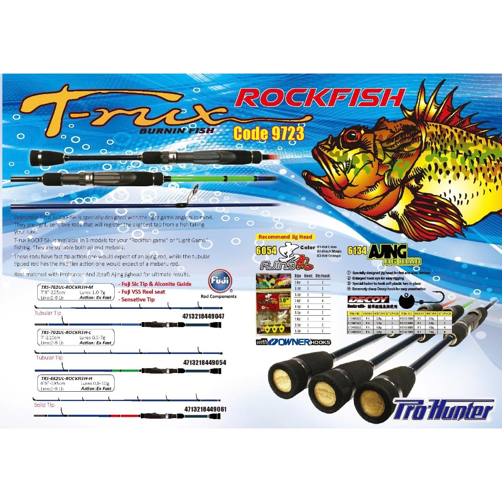CẦN CÂU CÁ - CẦN LURE ULTRA LIGHT MÁY ĐỨNG 2 KHÚC PROHUNTER T-RUX ROCK FISH TRS - KHOEN FUJI - 1.98m/2.1m/2.28m