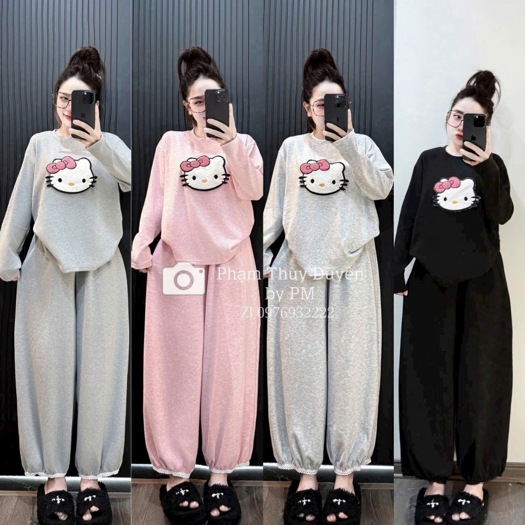 Bộ Lông Thỏ Kitty Cozy – Áo Hoodie + Quần Dài Ấm Áp 500