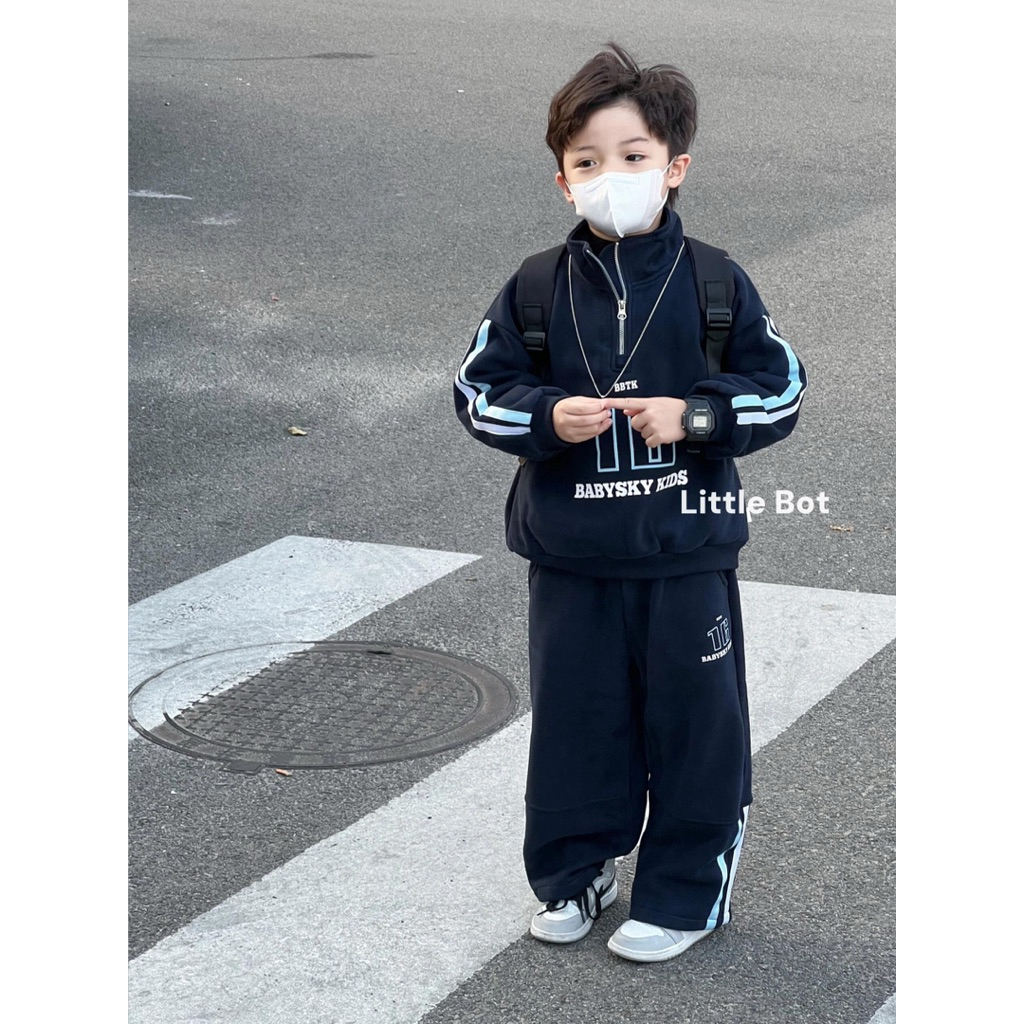 Set bộ nỉ có lót bé trai bé gái phong cách thời trang Hàn Quốc mùa đông 2025 - B1212