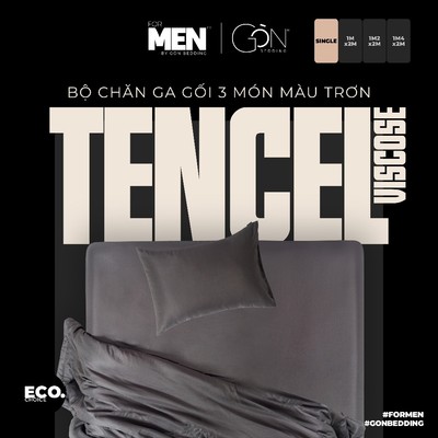 [For Men - Single] Bộ Chăn Ga Gối 3 Món Gòn Bedding Lụa Tencel Viscose Cao Cấp Màu Trơn 1mx2m | 1m2x2m | 1m4x2m