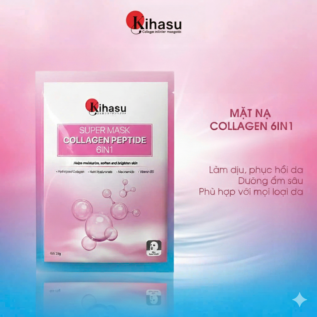 Mặt Nạ Collagen Peptide 6in1 Kihasu Dưỡng Ẩm Sâu, Phục Hồi, Trẻ Hóa, Dưỡng Da Trắng Sáng Mịn Màng