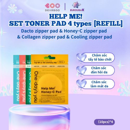 Set trải nghiệm toner pad 5 loại (10pcs)*4 (Dacto  pad & Honey-C  pad & Collagen  pad & Cooling pad