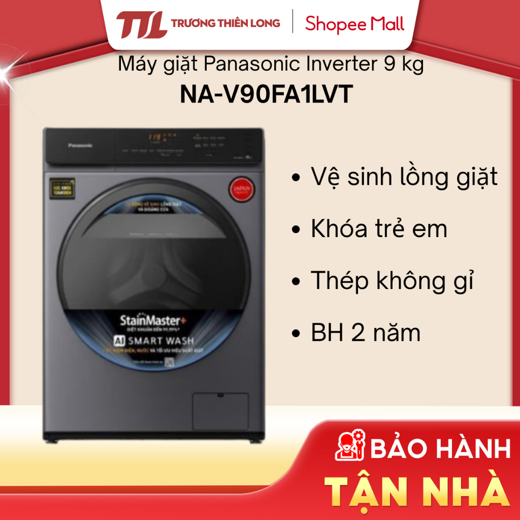 Máy giặt Panasonic Inverter 9 kg NA-V90FA1LVT - Cửa trước, màu bạc
