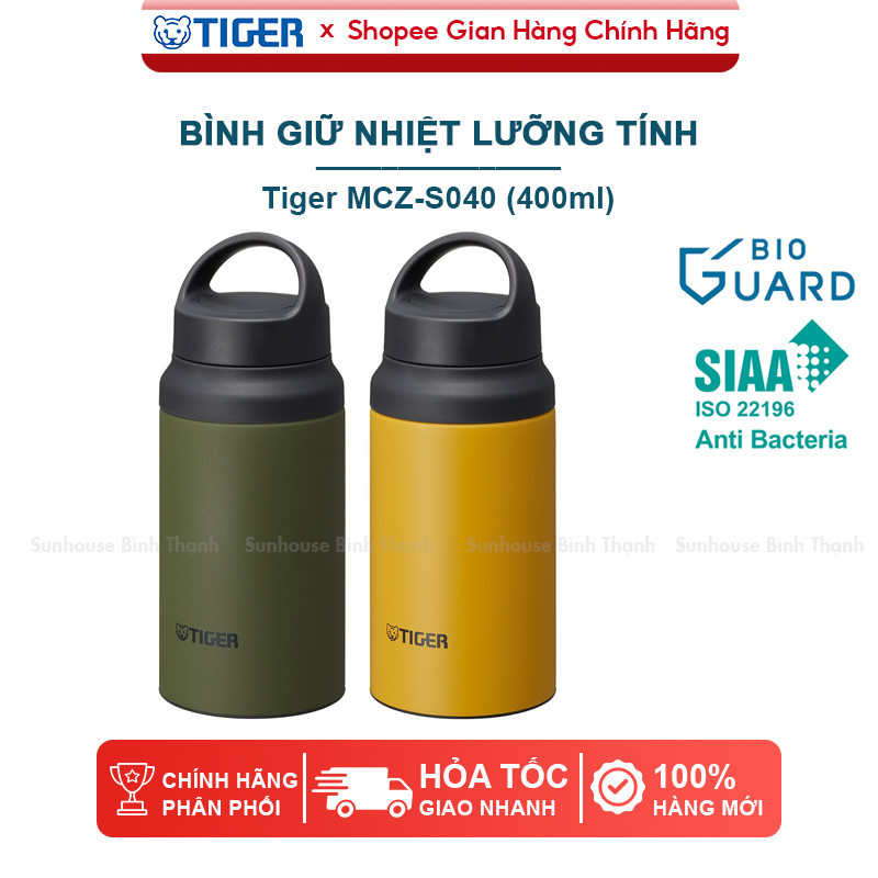 Bình giữ nhiệt inox 304 Tiger MCZ-S040-GZ, MCZ-S040-YE (400ml) - Chính hãng Tiger, sản xuất Việt Nam