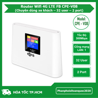 Router Wifi 4G LTE FB CPE-V08 – Tốc Độ 300Mbps, Hỗ Trợ Sim 4G, 2 Cổng LAN, Hỗ Trợ Đến 32 User