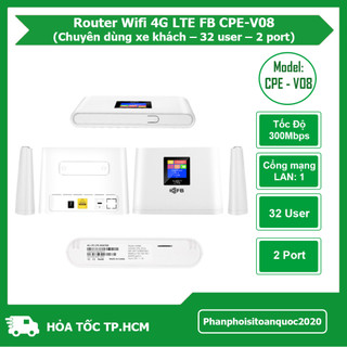 Router Wifi 4G LTE FB CPE-V08 – Tốc Độ 300Mbps, Hỗ Trợ Sim 4G, 2 Cổng LAN, Hỗ Trợ Đến 32 User