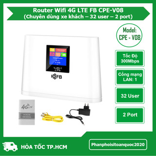 Router Wifi 4G LTE FB CPE-V08 – Tốc Độ 300Mbps, Hỗ Trợ Sim 4G, 2 Cổng LAN, Hỗ Trợ Đến 32 User