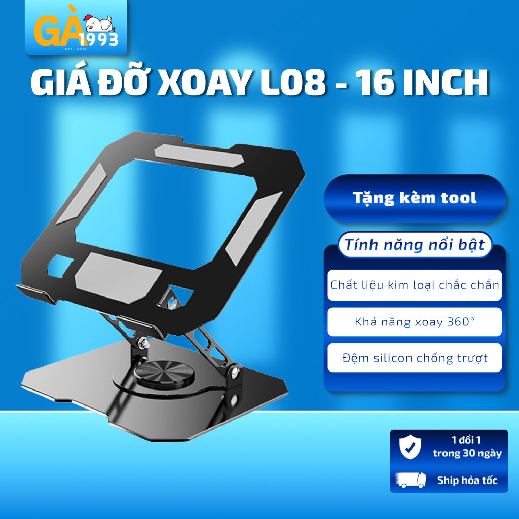 Giá đỡ Laptop Xoay 360 độ L08 bản full size - Tuỳ chỉnh độ cao - Dành cho Laptop - Macbook - Ipad